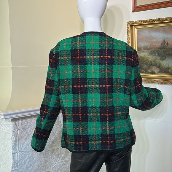 Alexon Double Breasted Tartan Plaid Collarless Jacket Made in Britain - Picture 5 of 13